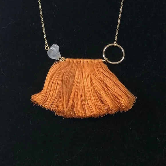 Shiraleah Anthropologie Necklace Fringe PALMA Peach Tassel Hoop Orange Boho - Picture 5 of 9